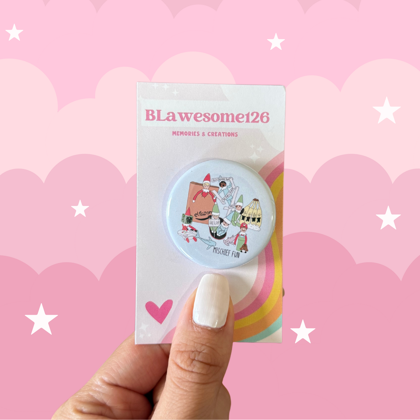 Blue Elf Mischief Fun Christmas Pin or Magnet – Cute Holiday Gift for Kids