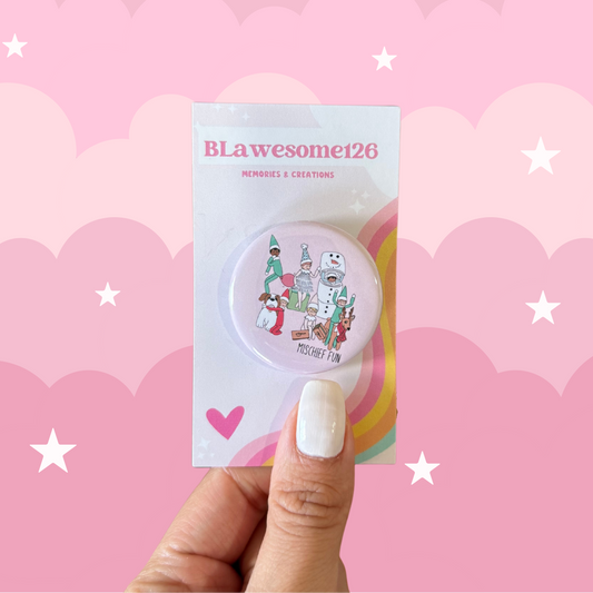 Pink Elf Mischief Fun Christmas Pin or Magnet – Cute Holiday Gift for Kids