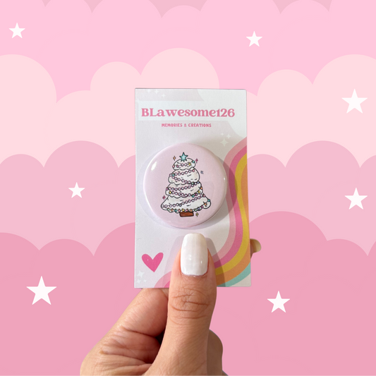 Pink Christmas Tree Pin or Magnet – Cute Holiday Gift for Kids